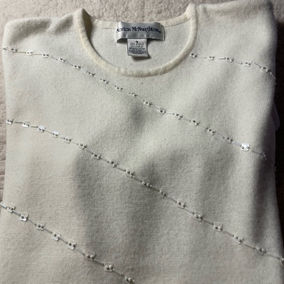 Vintage (Medium) White Knit McNaughton Sweater with Tiny Sequin Embellishments - Picture 9 of 12